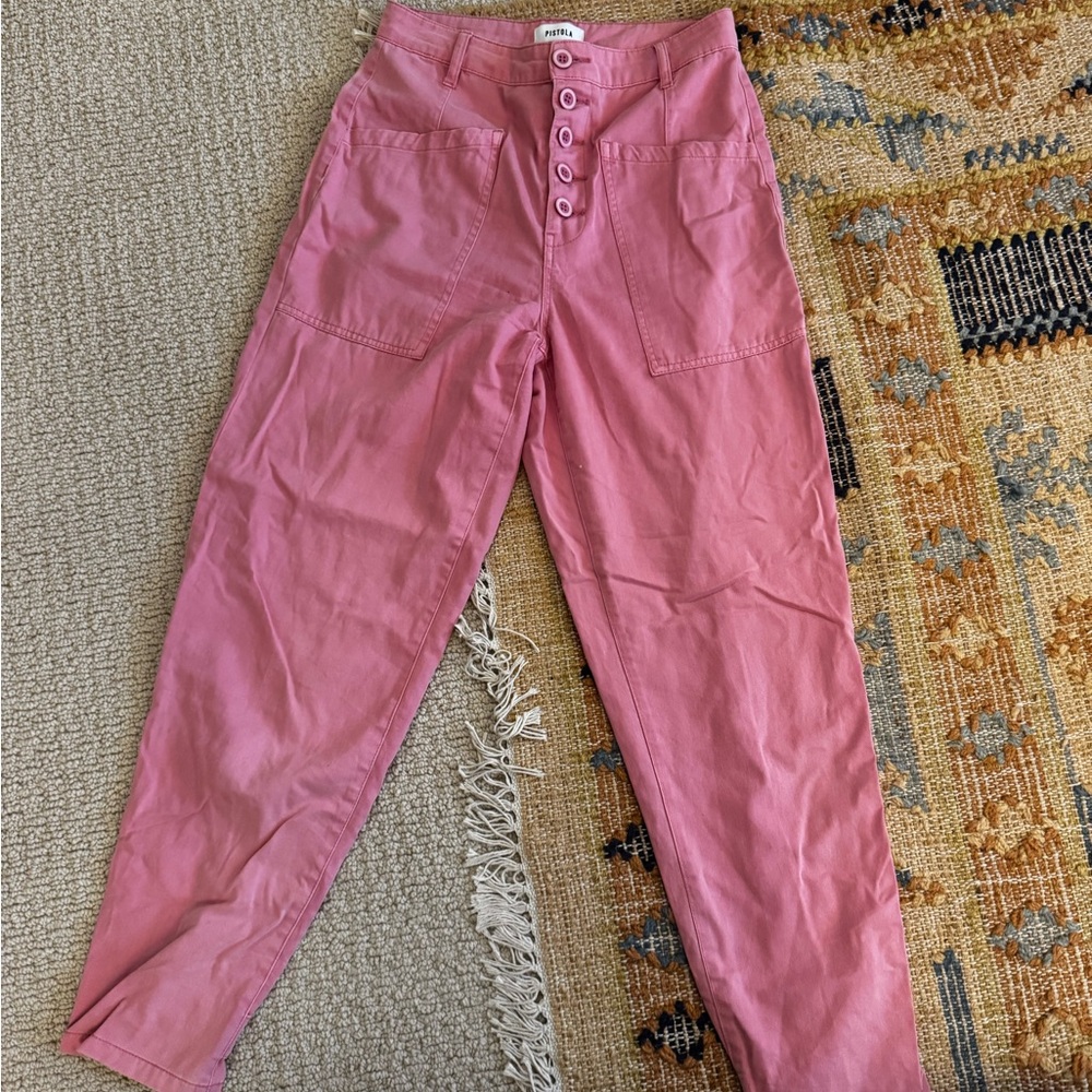 Pink High-Waisted Button-Fly Pants